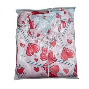 Satin Pink Heart Lollipop Printed Pajama Set Feather Cuffs Girl Kids 150